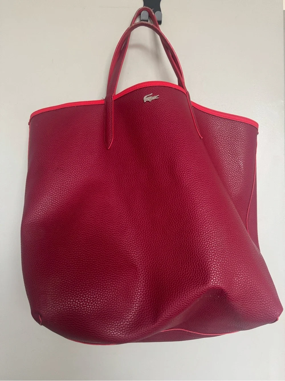 Lacoste Large Reversible Anna Tote Bag in Red Maroon